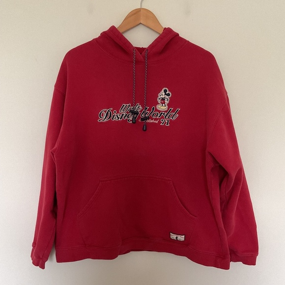 Disney Other - Walt Disney World Established 71 Mickey Mouse Embroidered Red Hoodie Adult XL